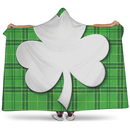 Green Shamrock Tartan Print Hooded Blanket