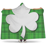 Green Shamrock Tartan Print Hooded Blanket