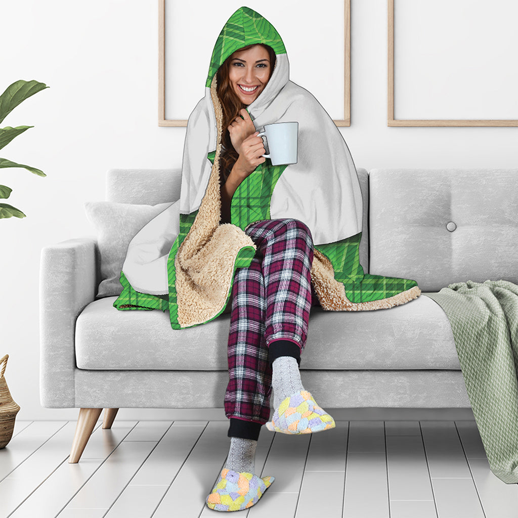 Green Shamrock Tartan Print Hooded Blanket