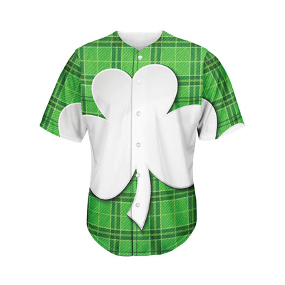Green Shamrock Tartan Print Men's Baseball Jersey
