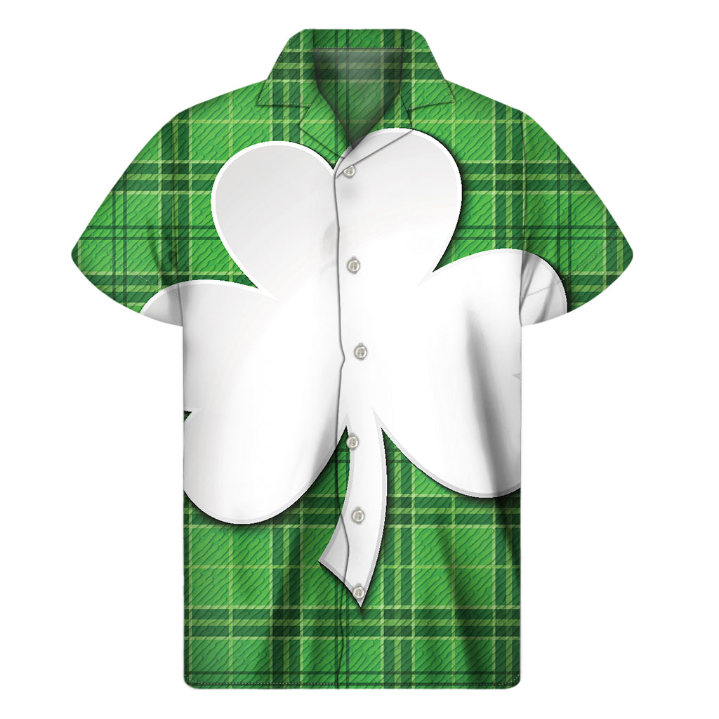 Green Shamrock Tartan Print Men's Short Sleeve Shirt