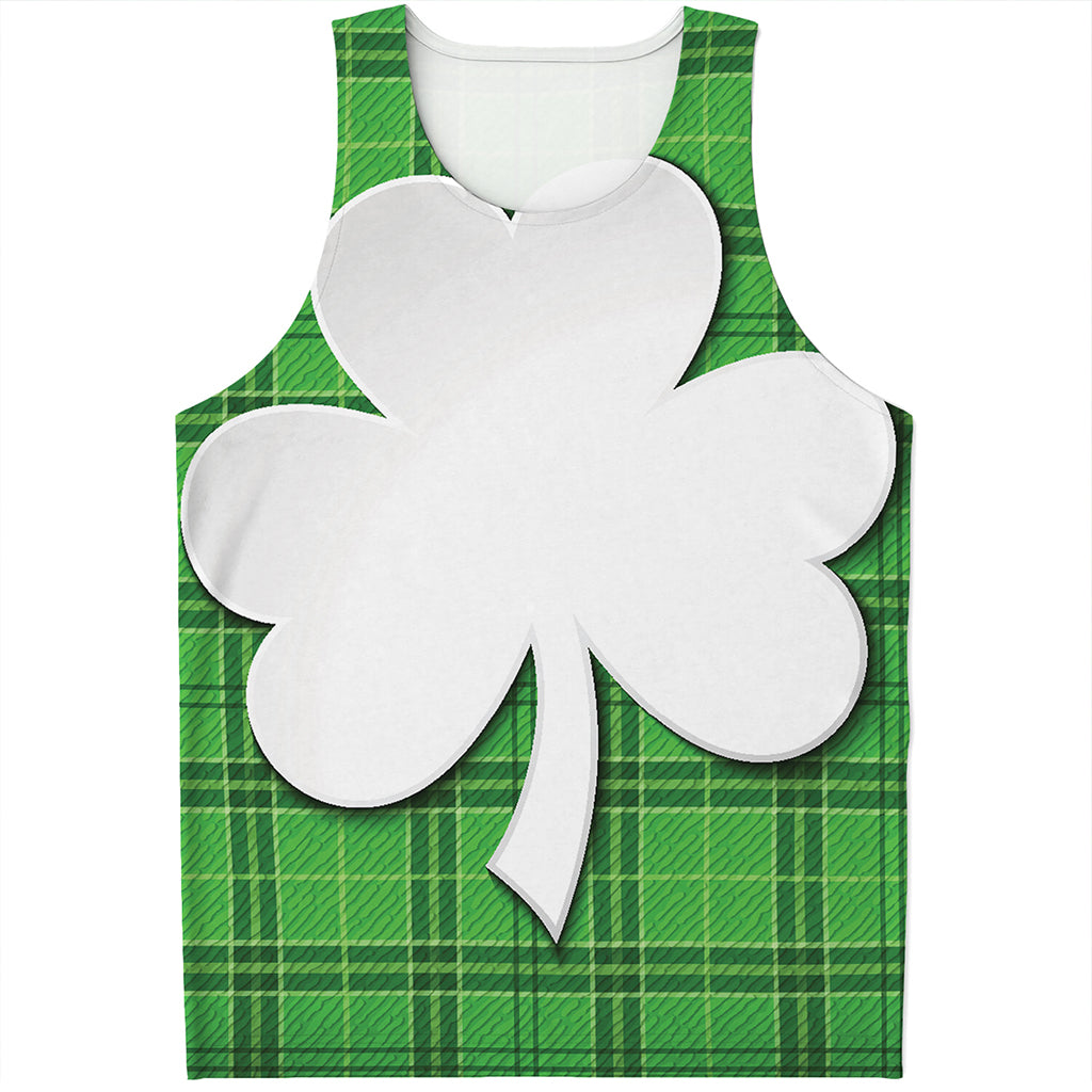 Green Shamrock Tartan Print Men's Tank Top
