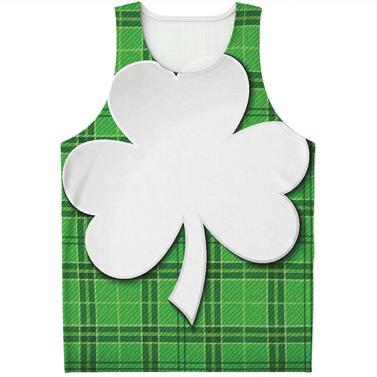 Green Shamrock Tartan Print Men's Tank Top