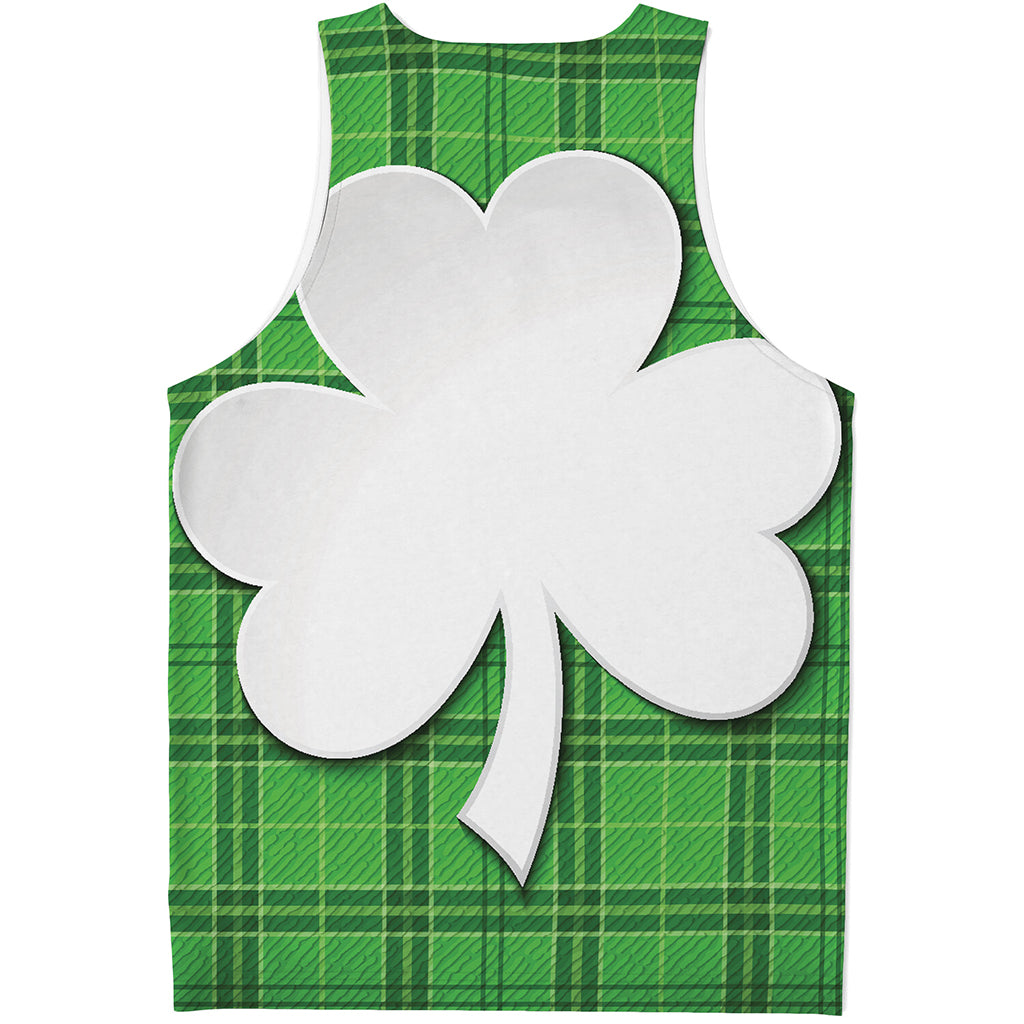 Green Shamrock Tartan Print Men's Tank Top