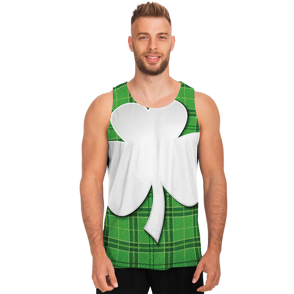 Green Shamrock Tartan Print Men's Tank Top