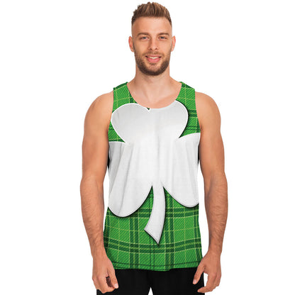 Green Shamrock Tartan Print Men's Tank Top