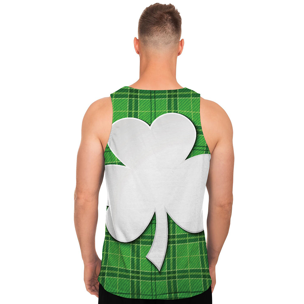 Green Shamrock Tartan Print Men's Tank Top