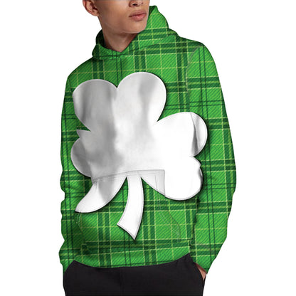 Green Shamrock Tartan Print Pullover Hoodie