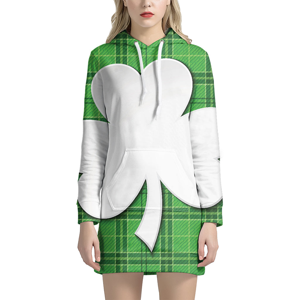 Green Shamrock Tartan Print Pullover Hoodie Dress