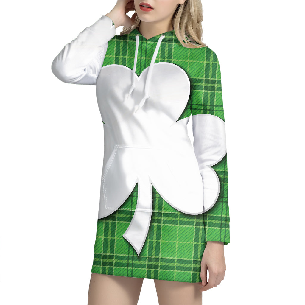Green Shamrock Tartan Print Pullover Hoodie Dress