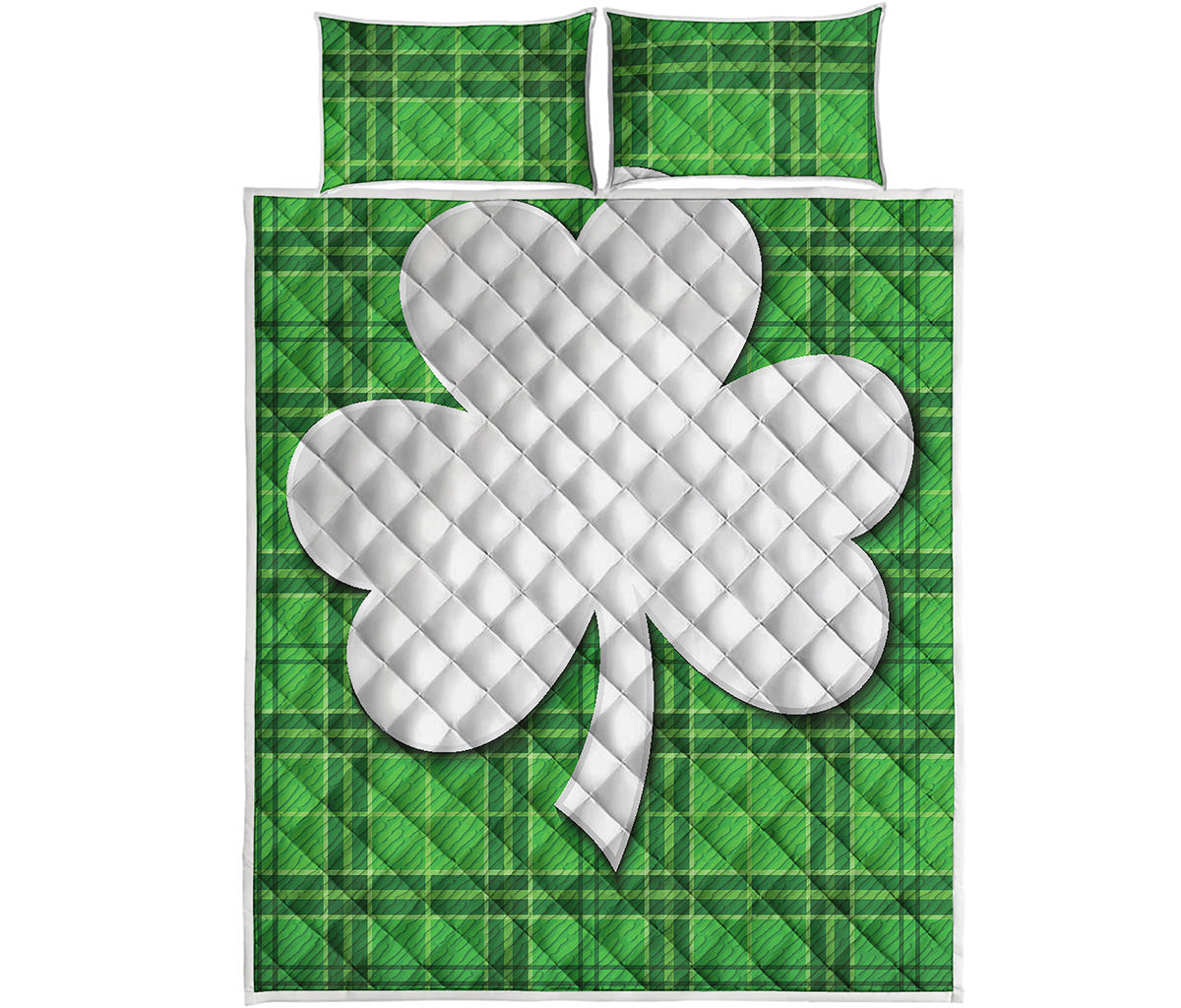 Green Shamrock Tartan Print Quilt Bed Set