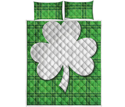 Green Shamrock Tartan Print Quilt Bed Set