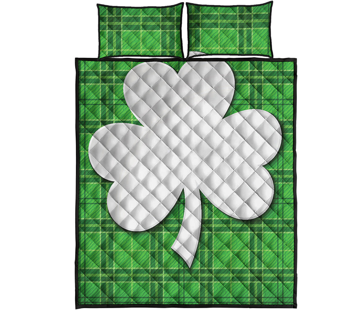 Green Shamrock Tartan Print Quilt Bed Set