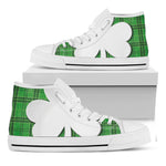 Green Shamrock Tartan Print White High Top Shoes