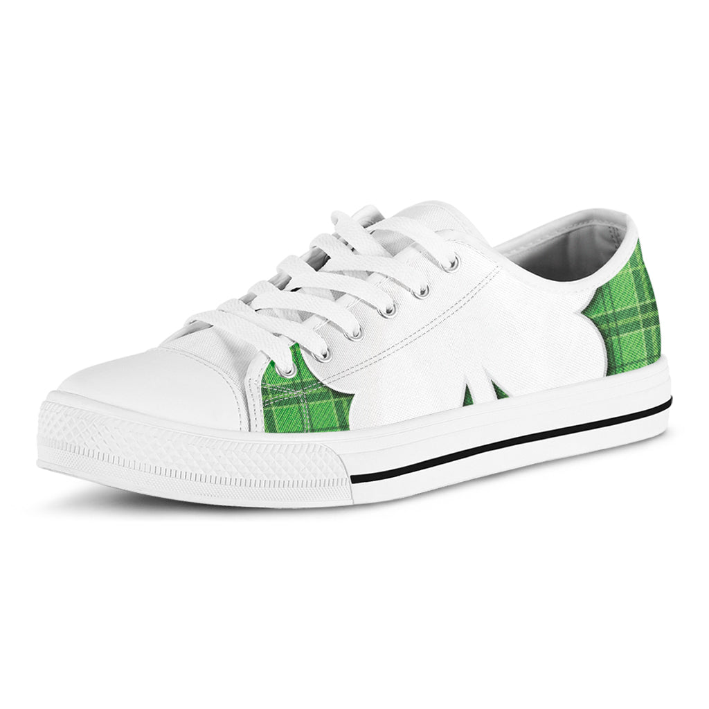 Green Shamrock Tartan Print White Low Top Shoes