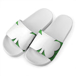 Green Shamrock Tartan Print White Slide Sandals
