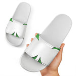 Green Shamrock Tartan Print White Slide Sandals