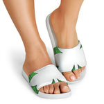 Green Shamrock Tartan Print White Slide Sandals