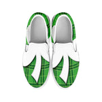 Green Shamrock Tartan Print White Slip On Shoes
