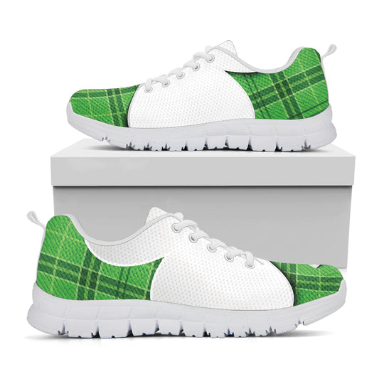 Green Shamrock Tartan Print White Sneakers