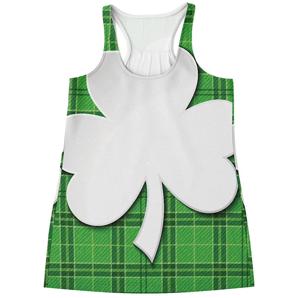 Green Shamrock Tartan Print Women's Racerback Tank Top