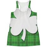 Green Shamrock Tartan Print Women's Racerback Tank Top