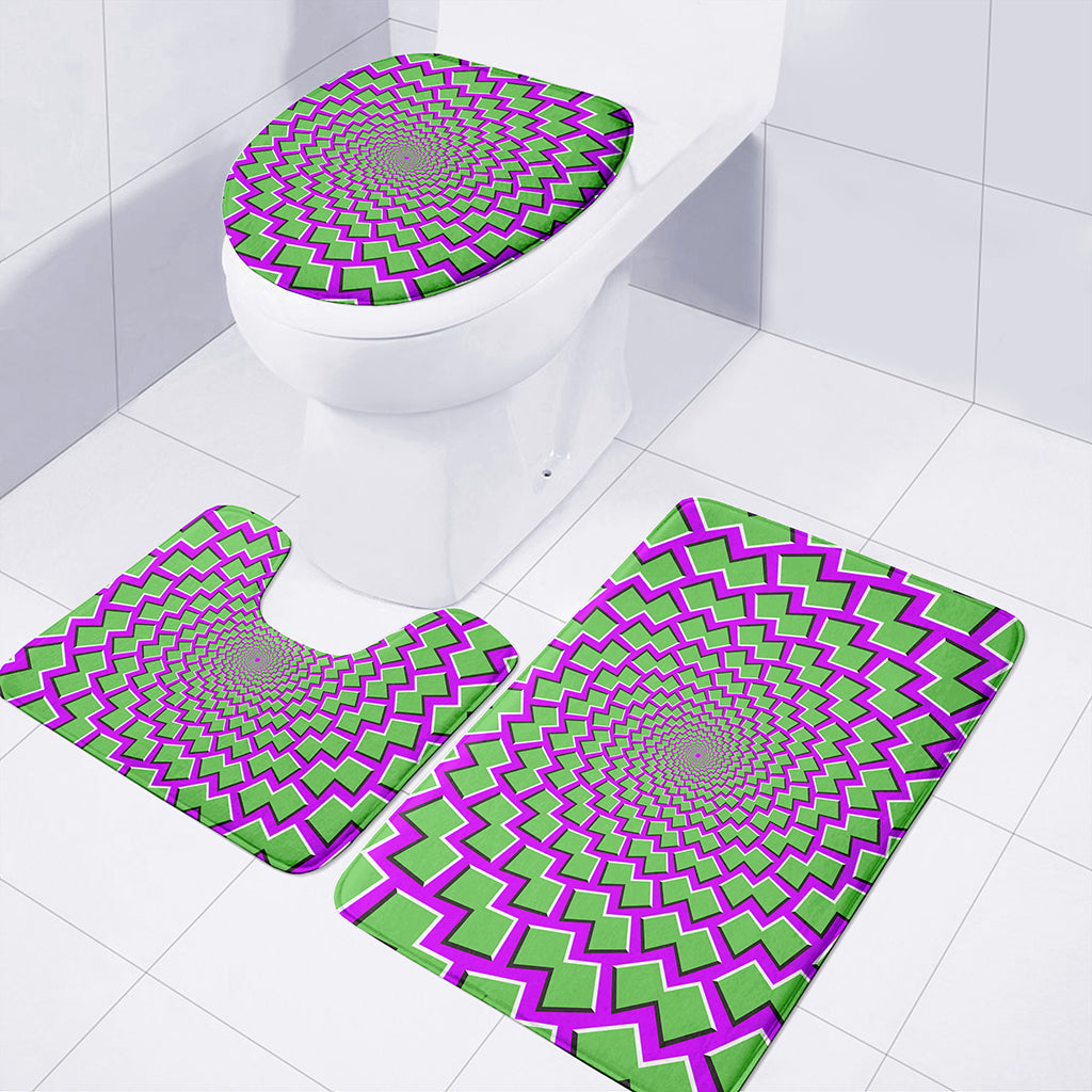 Green Shapes Moving Optical Illusion 3 Piece Bath Mat Set