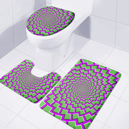 Green Shapes Moving Optical Illusion 3 Piece Bath Mat Set