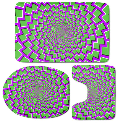 Green Shapes Moving Optical Illusion 3 Piece Bath Mat Set