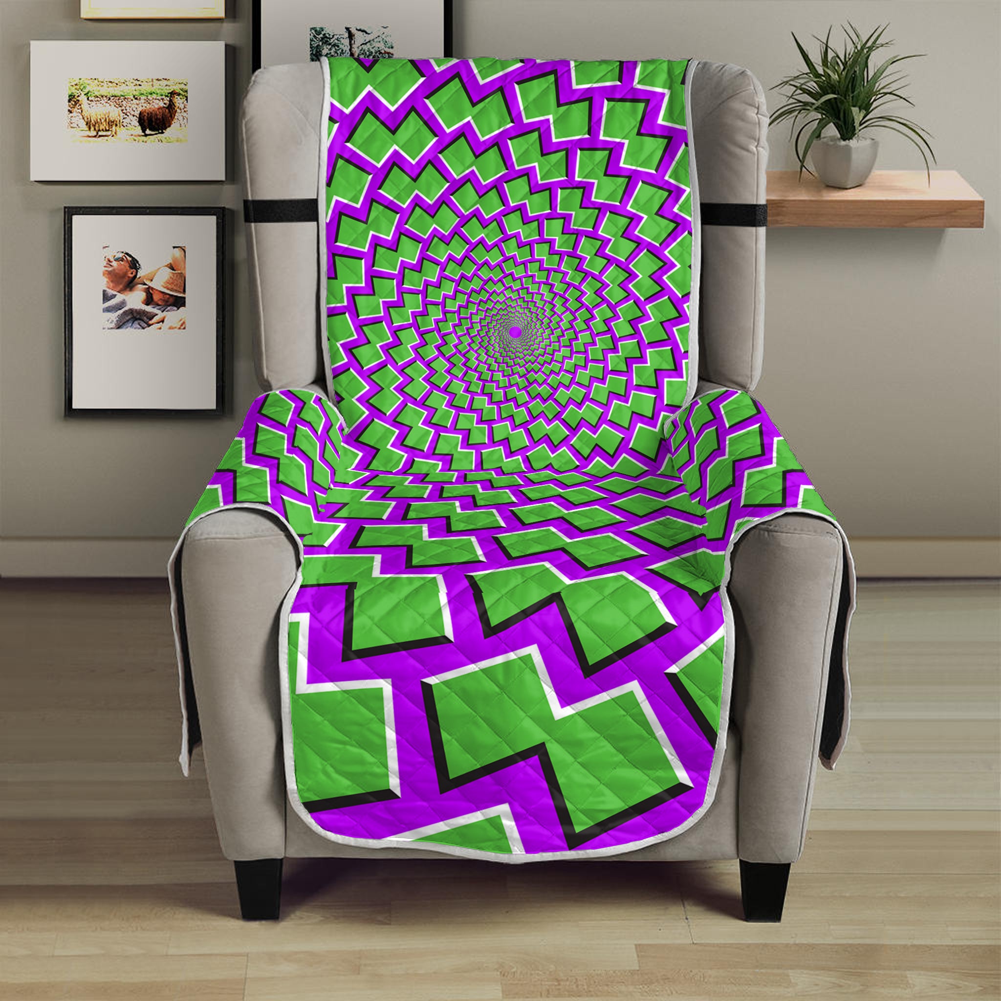 Green Shapes Moving Optical Illusion Armchair Protector