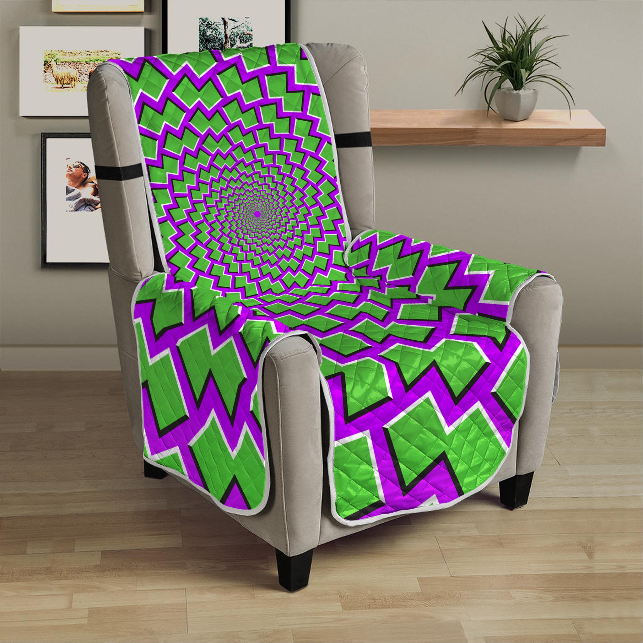 Green Shapes Moving Optical Illusion Armchair Protector