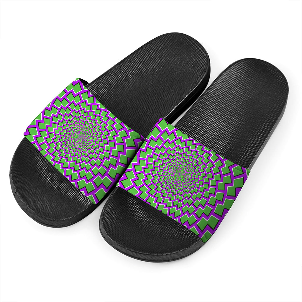 Green Shapes Moving Optical Illusion Black Slide Sandals