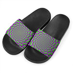 Green Shapes Moving Optical Illusion Black Slide Sandals