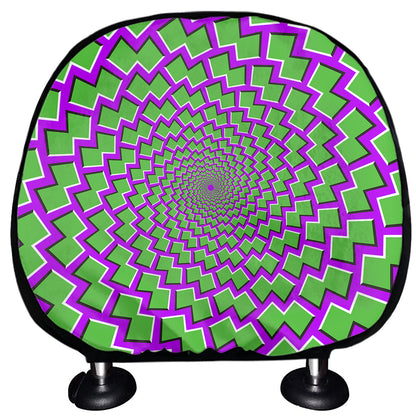Green Shapes Moving Optical Illusion Car Headrest Covers