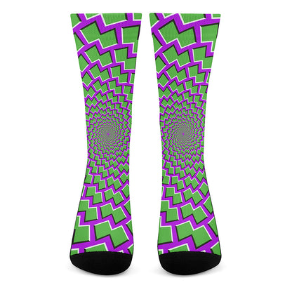 Green Shapes Moving Optical Illusion Crew Socks