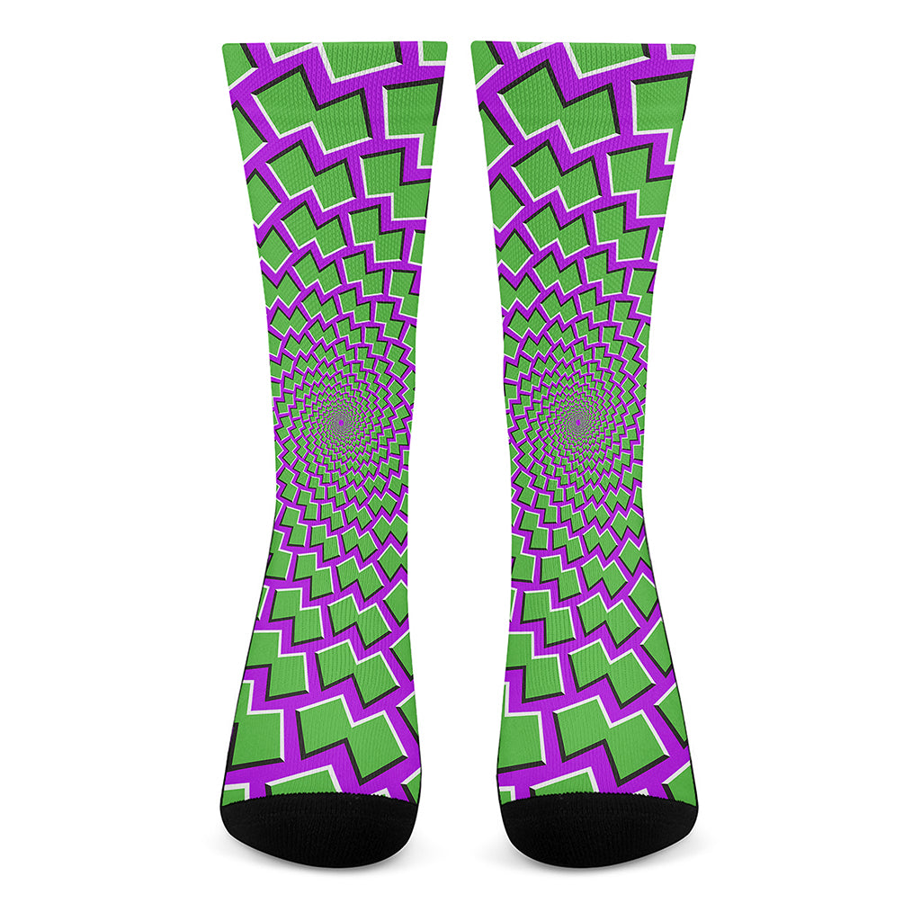 Green Shapes Moving Optical Illusion Crew Socks