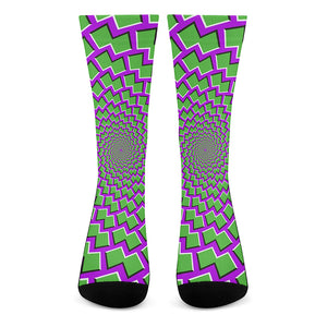 Green Shapes Moving Optical Illusion Crew Socks