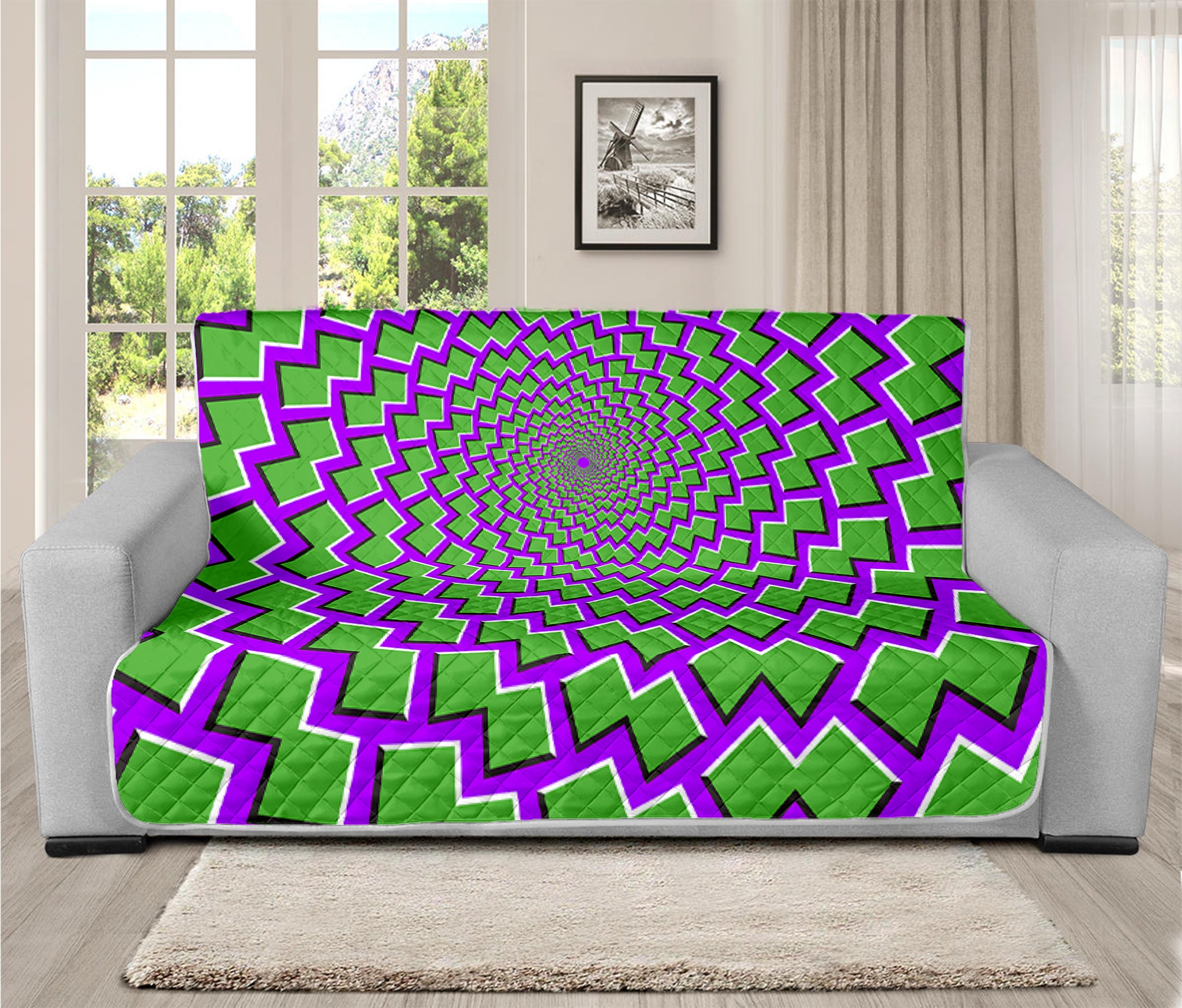 Green Shapes Moving Optical Illusion Futon Protector