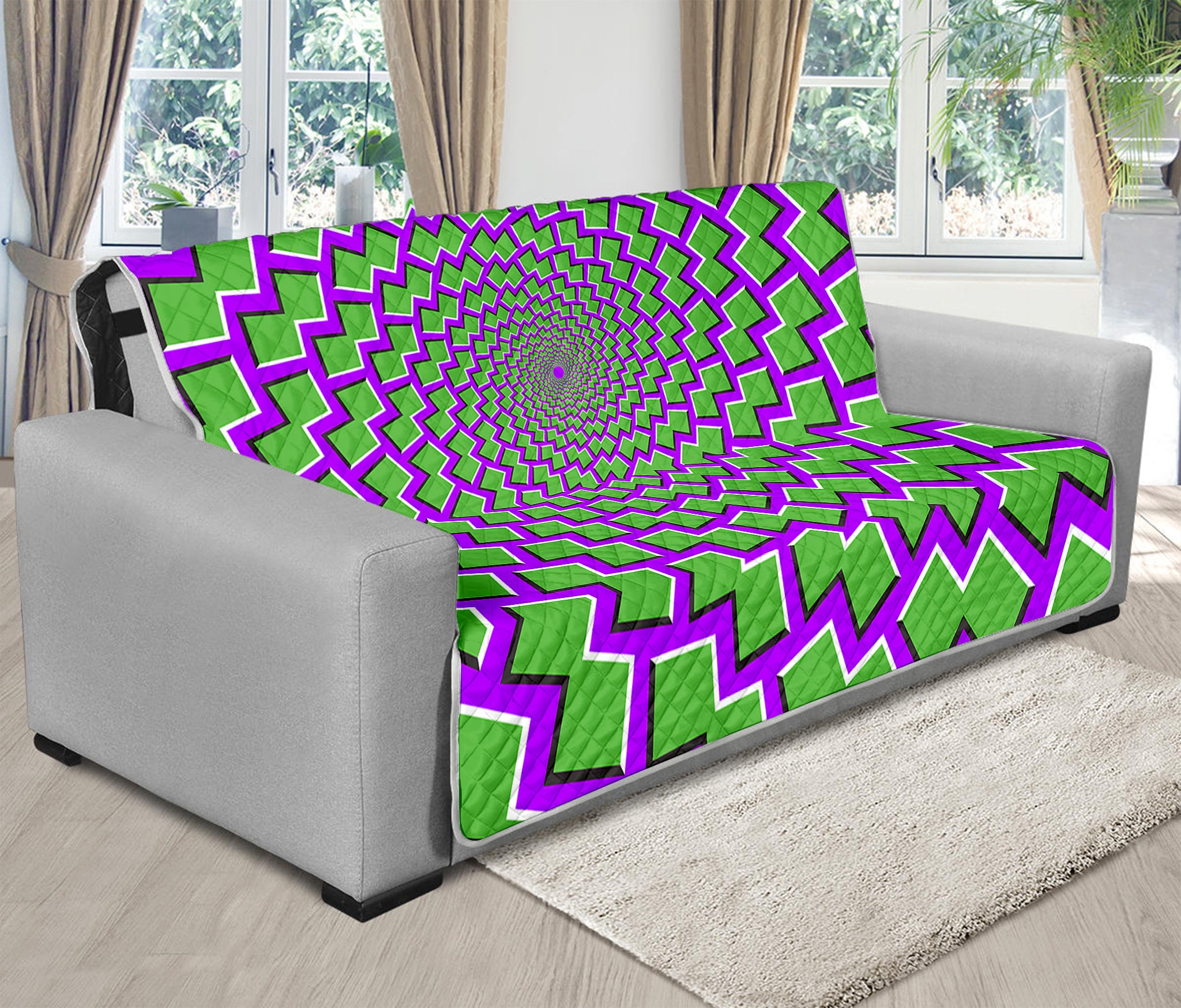 Green Shapes Moving Optical Illusion Futon Protector