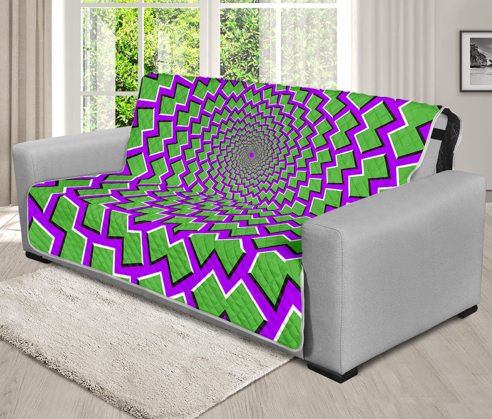 Green Shapes Moving Optical Illusion Futon Protector