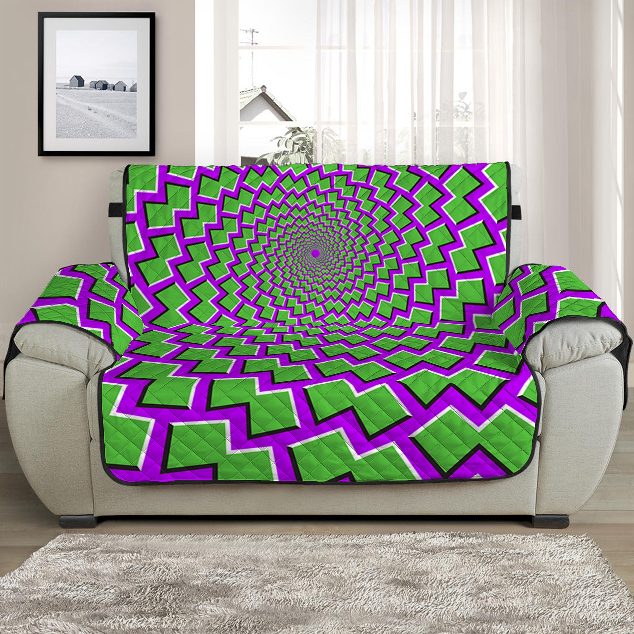 Green Shapes Moving Optical Illusion Half Sofa Protector