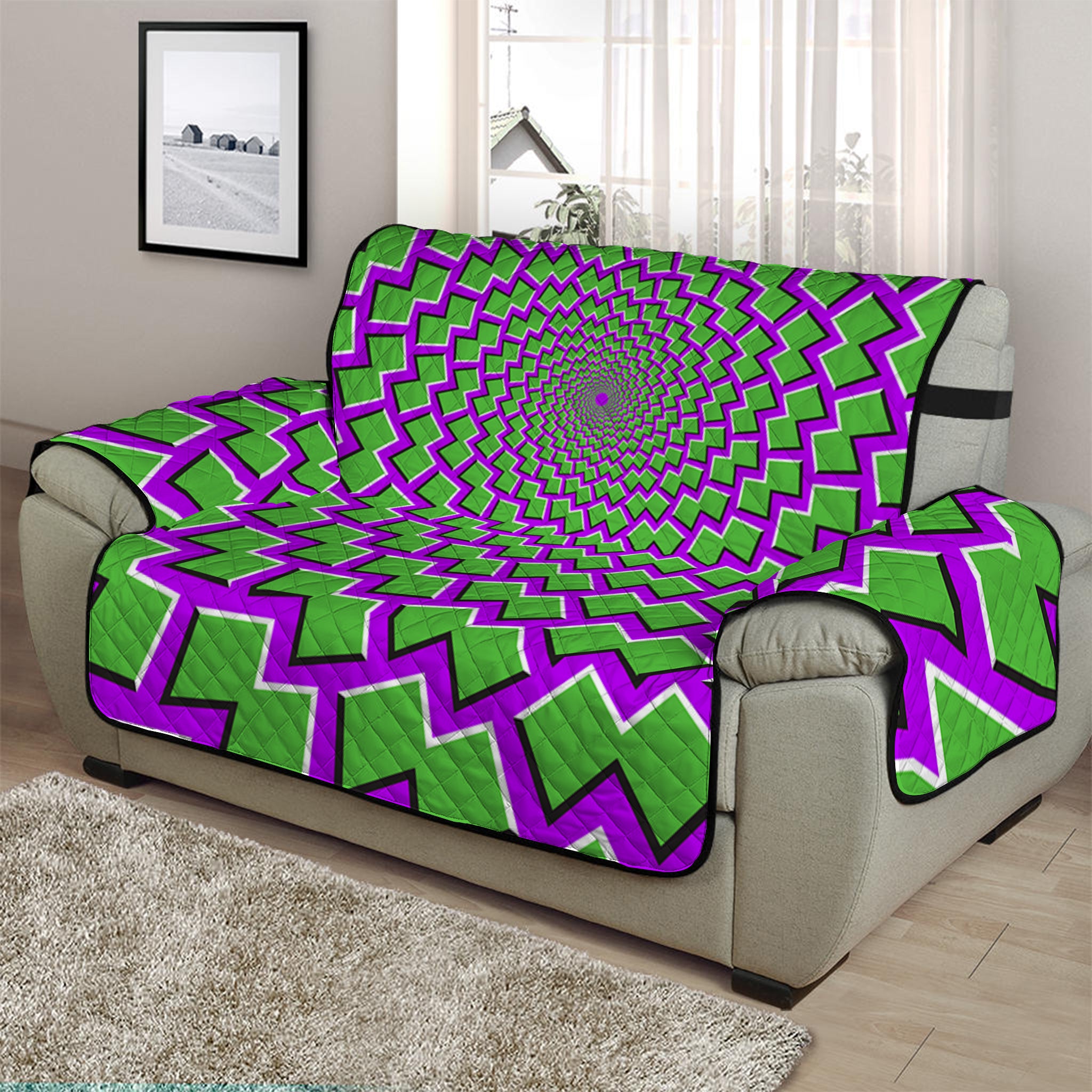 Green Shapes Moving Optical Illusion Half Sofa Protector