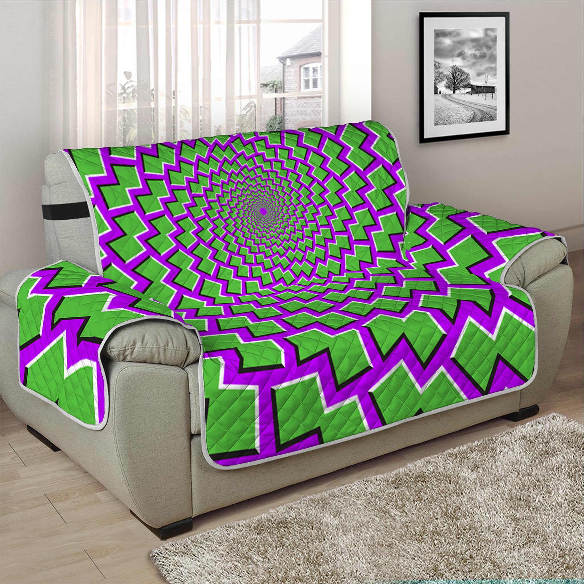 Green Shapes Moving Optical Illusion Half Sofa Protector