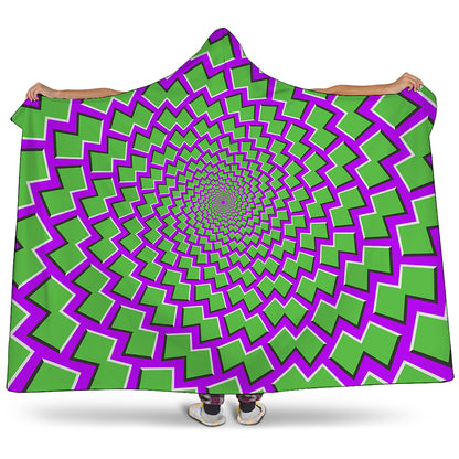 Green Shapes Moving Optical Illusion Hooded Blanket