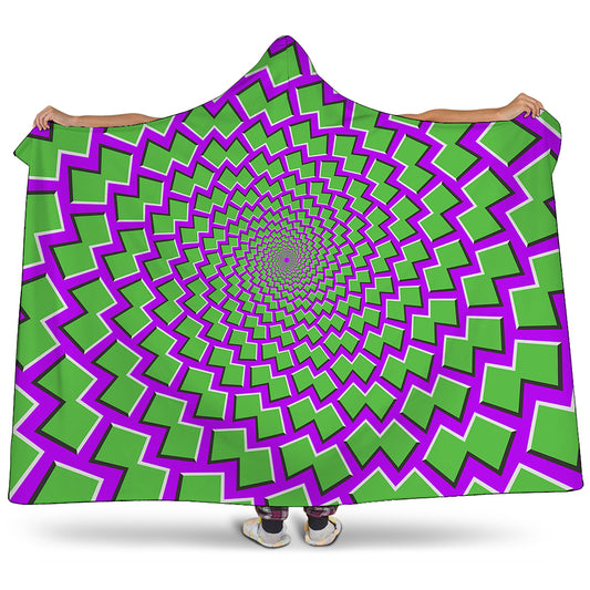 Green Shapes Moving Optical Illusion Hooded Blanket