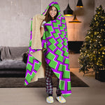 Green Shapes Moving Optical Illusion Hooded Blanket