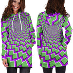 Green Shapes Moving Optical Illusion Hoodie Dress GearFrost