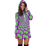 Green Shapes Moving Optical Illusion Hoodie Dress GearFrost