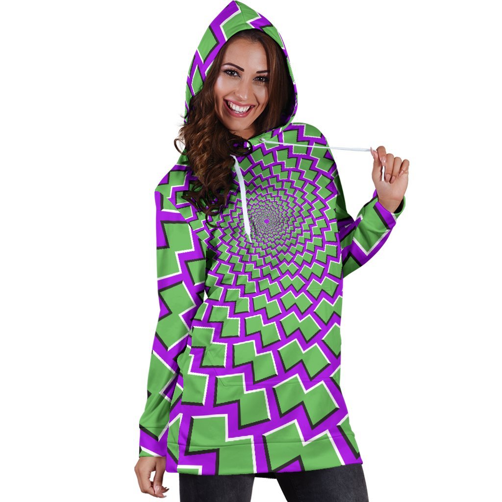 Green Shapes Moving Optical Illusion Hoodie Dress GearFrost