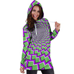 Green Shapes Moving Optical Illusion Hoodie Dress GearFrost